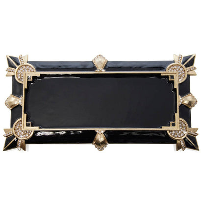 Jay Strongwater Charles Art Deco Crystal Enamel Gold-Finished Decorative Tray