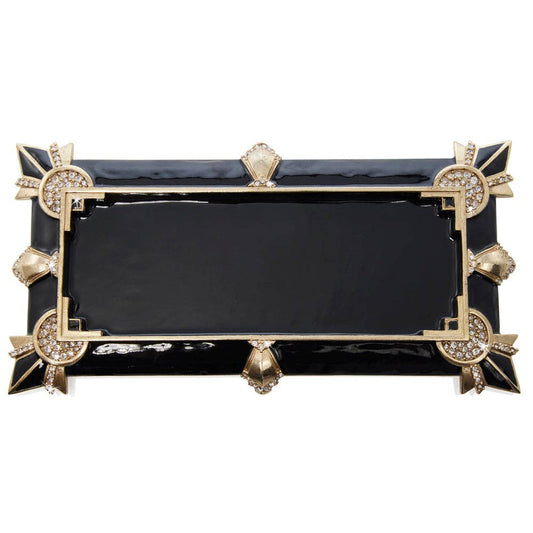 Jay Strongwater Charles Art Deco Crystal Enamel Gold-Finished Decorative Tray