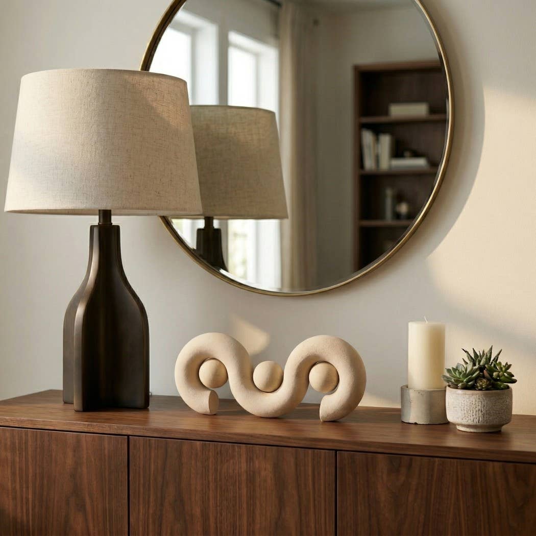 Decorative Object - Ivory Sandstone Abstract Wave, 6 in.