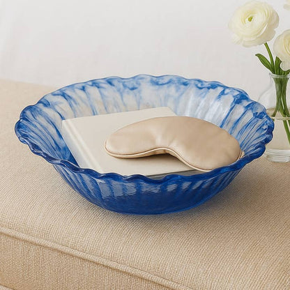 Decorative Bowl - Blue Glass Large Round Obmre, 14 in.