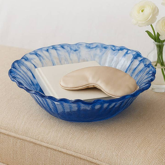 Decorative Bowl - Blue Glass Large Round Obmre, 14 in.