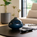 Decorative Vase - Blue Ceramic Finish Details, 9 in.