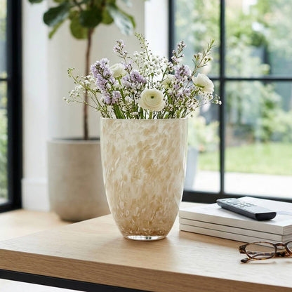 Decorative Vase - Tan Glass Round with Speckled Finish, 9 in