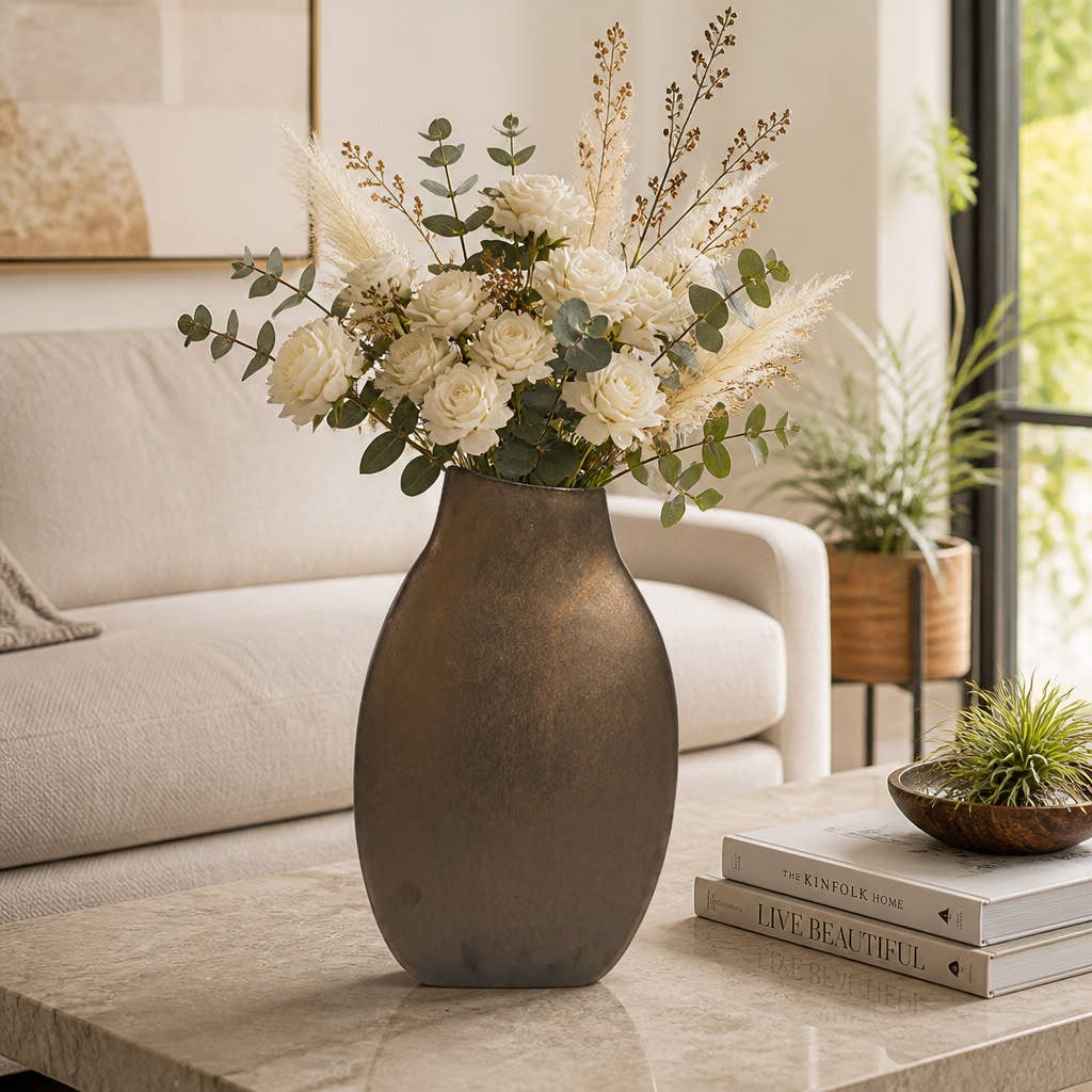 Decorative Vase - Bronze Ceramic Modern Oval Large, 16 in.