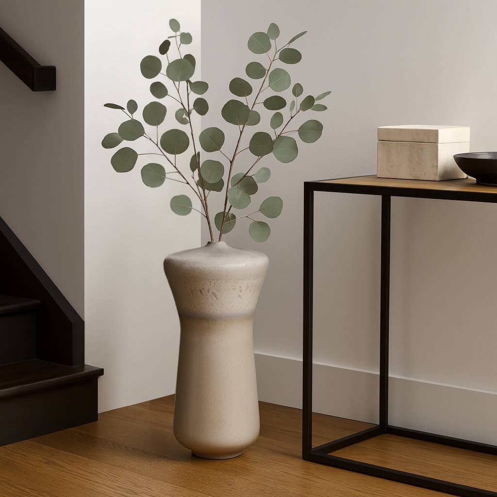 Decorative Vase - Beige Ceramic Oversized Two-Tone, 26 in.
