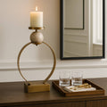 Candle Holder - Gold Metal with Marble Sphere, 26 in.
