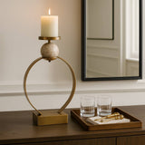 Candle Holder - Gold Metal with Marble Sphere, 26 in.