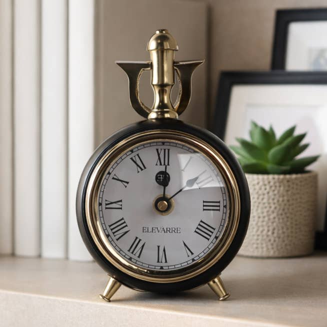Desk Clock - Black Metal Transitional Trumpet Top, 6 in.