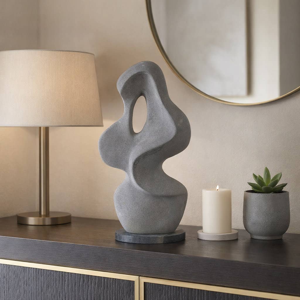 Decorative Object - Gray Marble Freeform with Base, 23 in.
