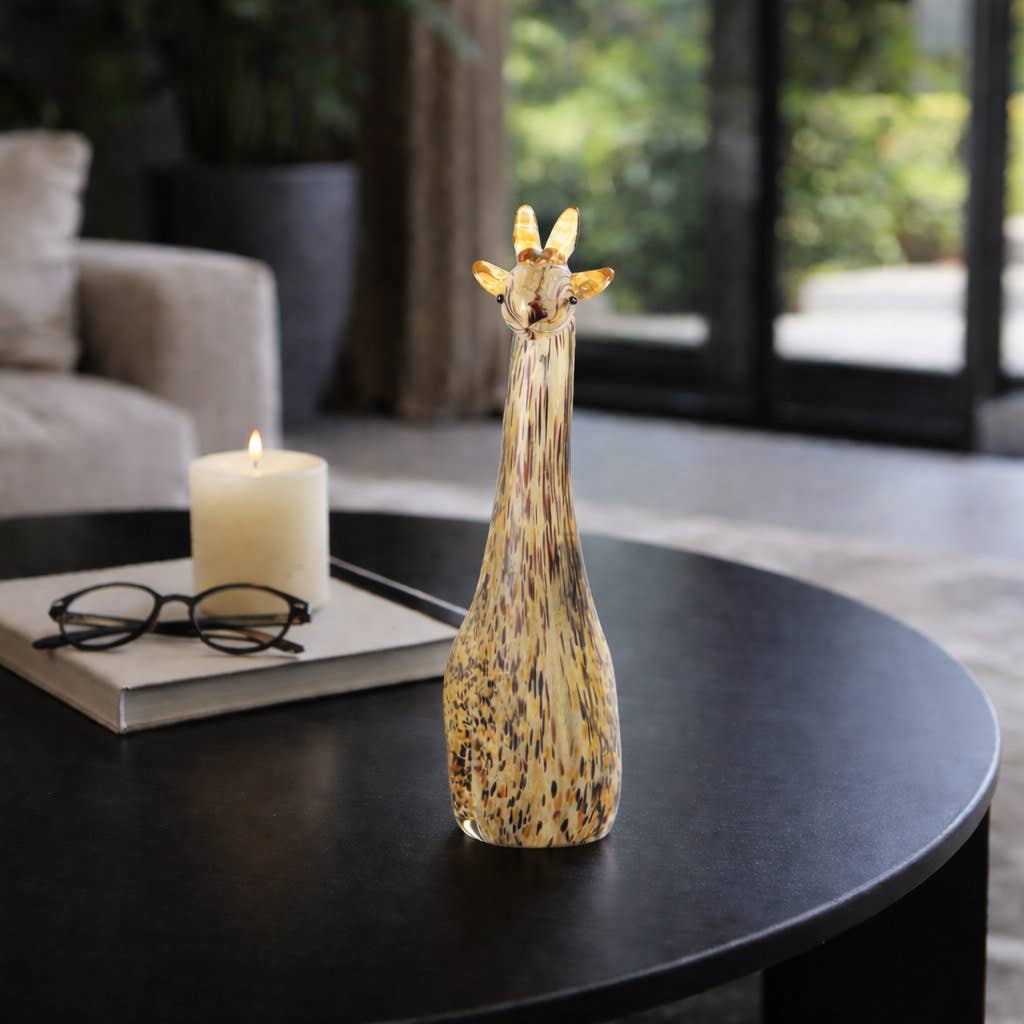 Sculpture - Brown Glass Handcrafted Unique Giraffe, 12 in.