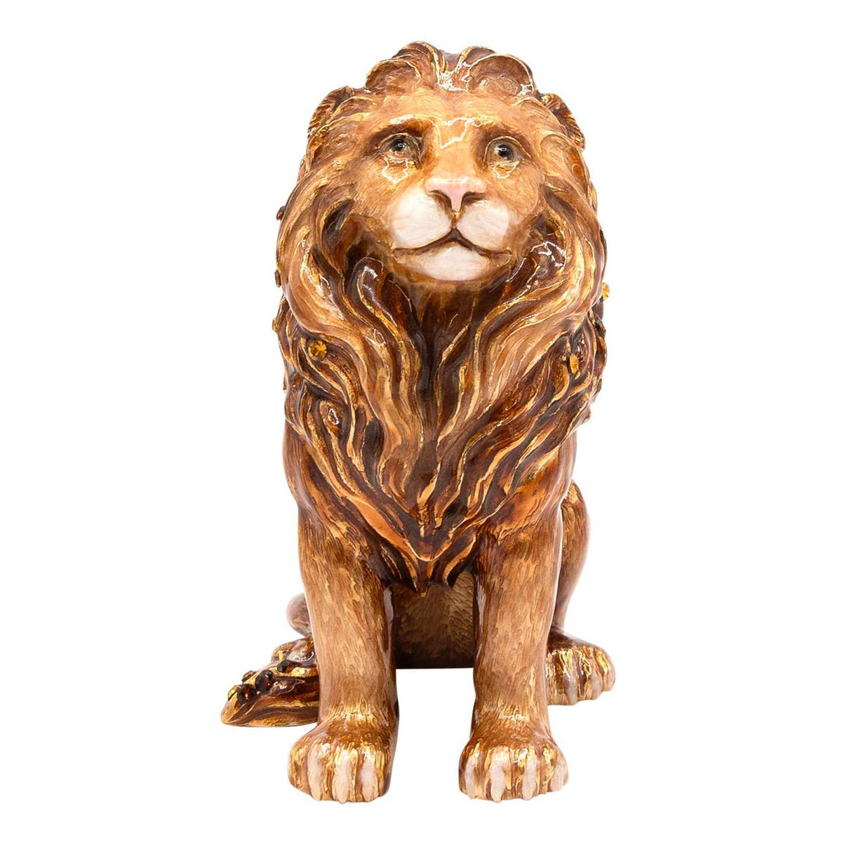 Jay Strongwater Mira Majestic Lion Decorative Box, Gold Crystal Enamel Gold-Finished