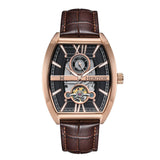 Authentic Heritor Masterson Men's Automatic Semi-Skeleton Leather Watch, Rose Gold/Brown