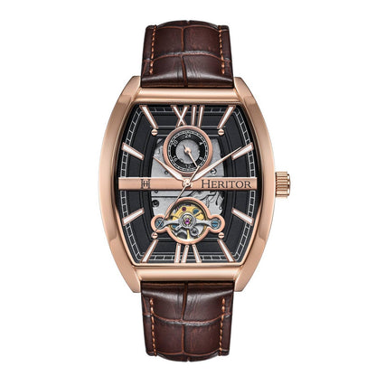 Heritor Masterson Men's Automatic Semi-Skeleton Leather Watch, Rose Gold/Brown
