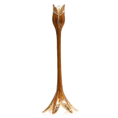 Jay Strongwater Ambrosius Tulip Brown Candlestick Holder, Leaf Swarovski Crystal Enamel Gold-Finished