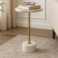 Side Table - Brown Marble Round Top with Metal Base, 24 in.