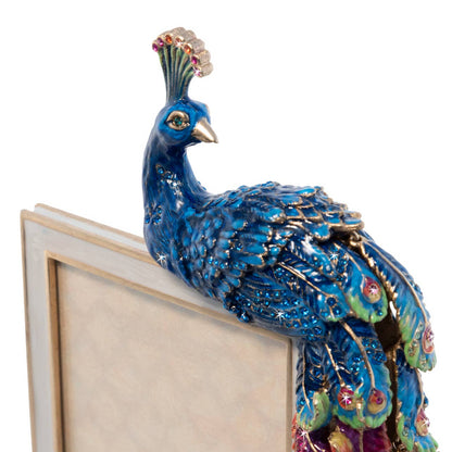 Jay Strongwater Eve Rainbow Peacock 4" x 6" Swarovski Crystal Enamel Picture Frame