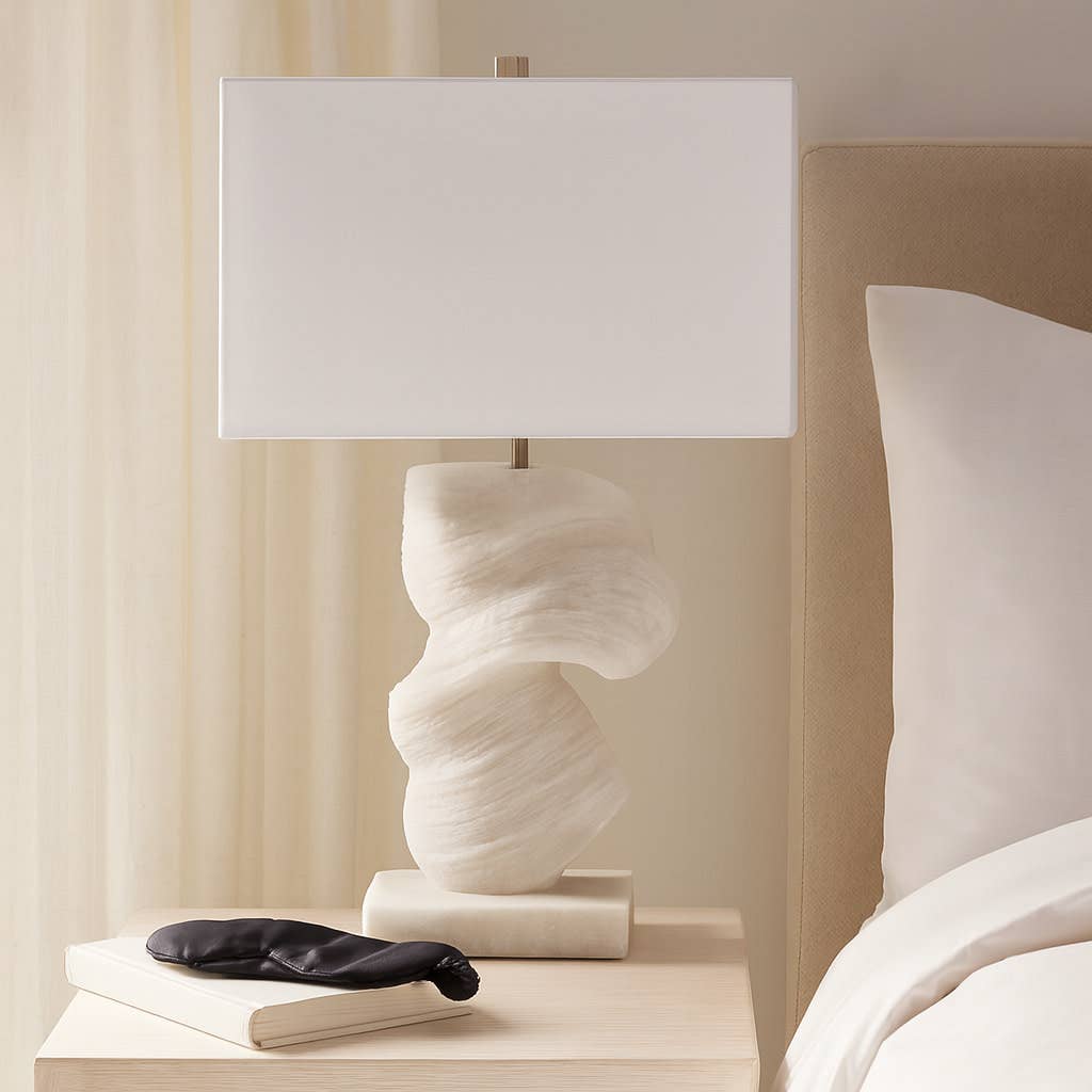 Table Lamp - Ivory Resin with Sculptural Metal Base, 25 in.