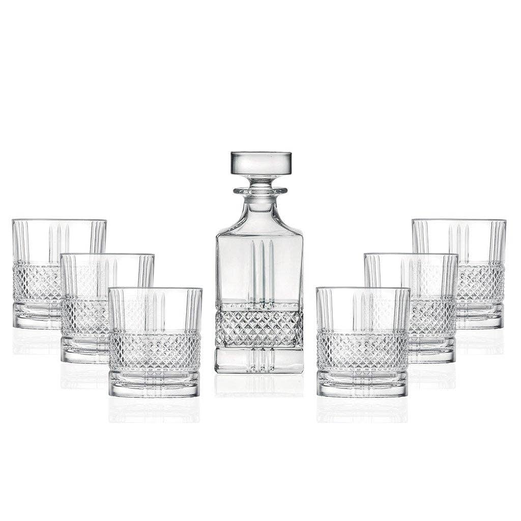 Barski Brilliante Glass Whiskey Decanter Set, Decanter: 29 oz.; DOF glasses: 11.5 oz.