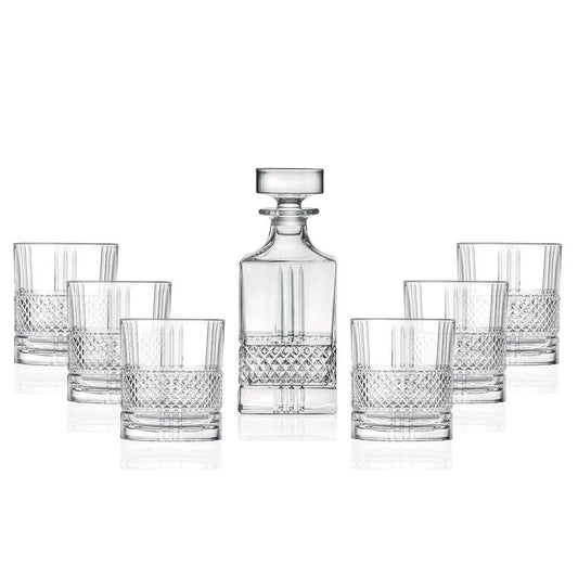 Barski Brilliante Glass Whiskey Decanter Set, Decanter: 29 oz.; DOF glasses: 11.5 oz.