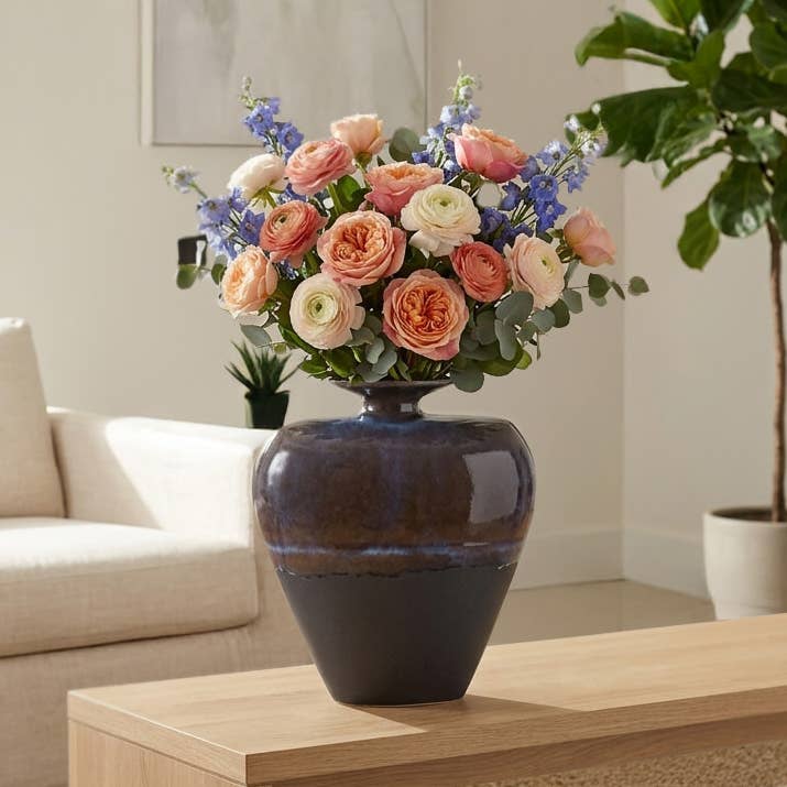 Decorative Vase - Black Ceramic Small Flared Rim, 15 in.