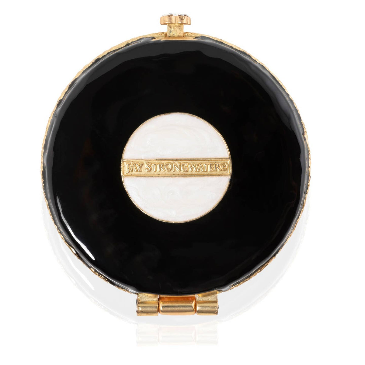 Jay Strongwater Monroe Lip Black & Red Compact Mirror, Pavé Love Swarovski Crystal Enamel Gold-Finished