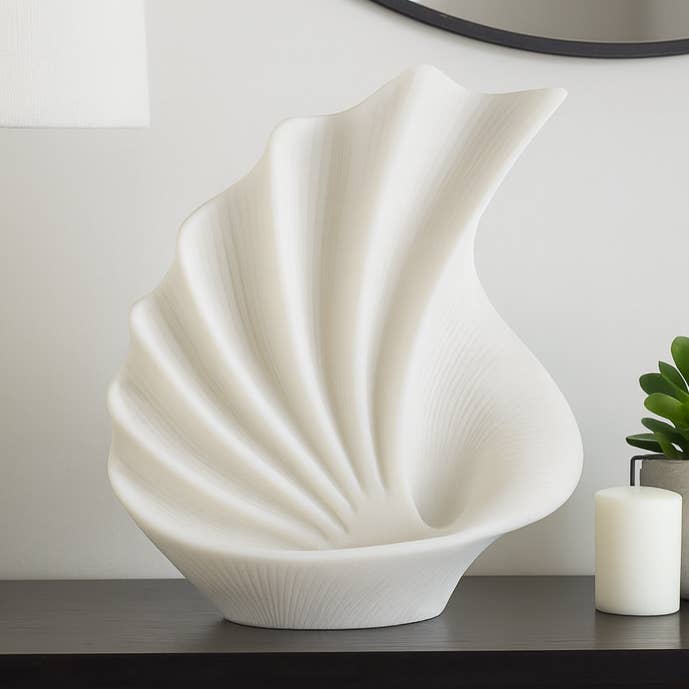 Decorative Sculpture - White Quartz Resin Shell, 16 in.