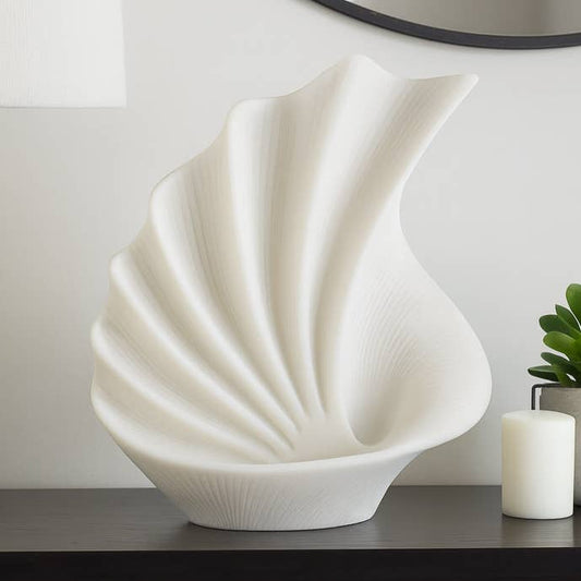 Decorative Sculpture - White Quartz Resin Shell, 16 in.