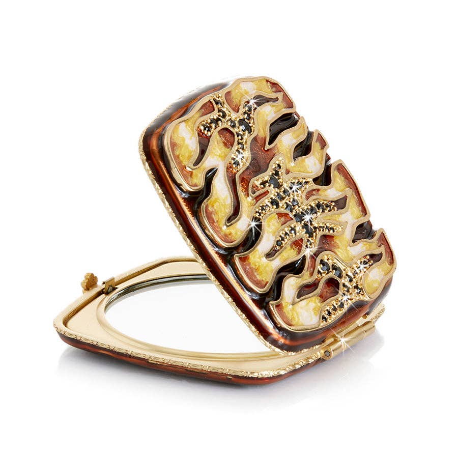 Jay Strongwater Pavel Tiger Striped Compact Mirror, Pavé Crystal Gold-Finished