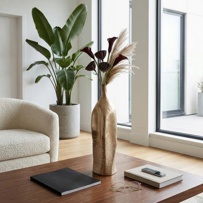Decorative Vase - Gold Metal Modern Small Textured, 20 in.