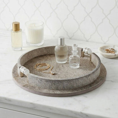 Decorative Tray - Gray Metal Stone Textured Finish, 16 in.