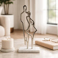 Figurine - Silver Metal Couple On Marble Base, 15 in.