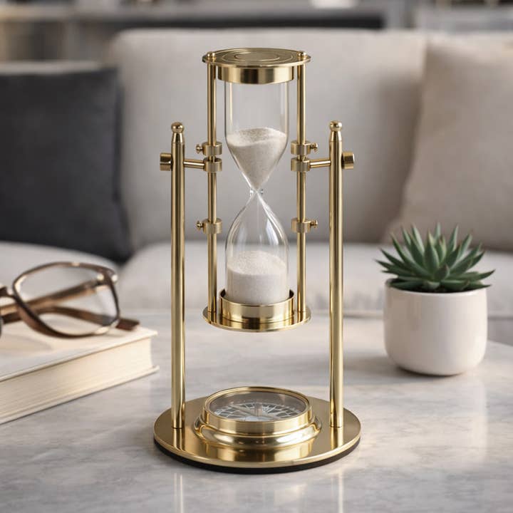 Hourglass Sandtimer - Gold Metal Decorative Frame, 8 in.