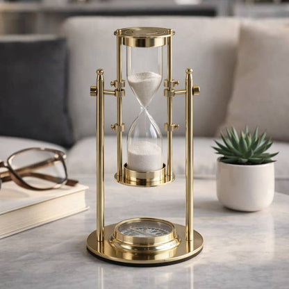 Hourglass Sandtimer - Gold Metal Decorative Frame, 8 in.