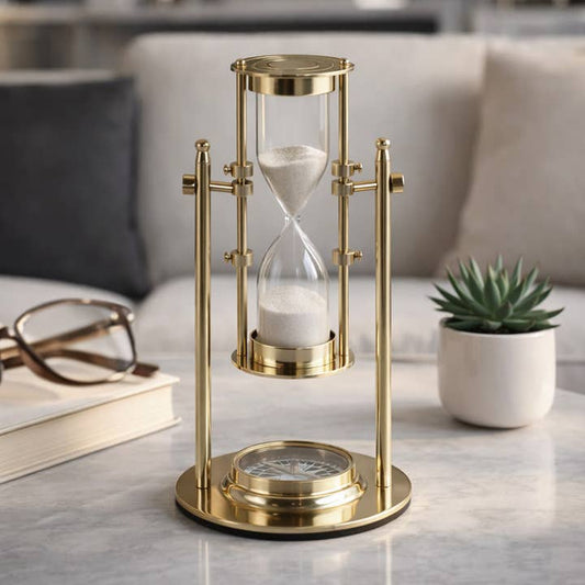 Hourglass Sandtimer - Gold Metal Decorative Frame, 8 in.