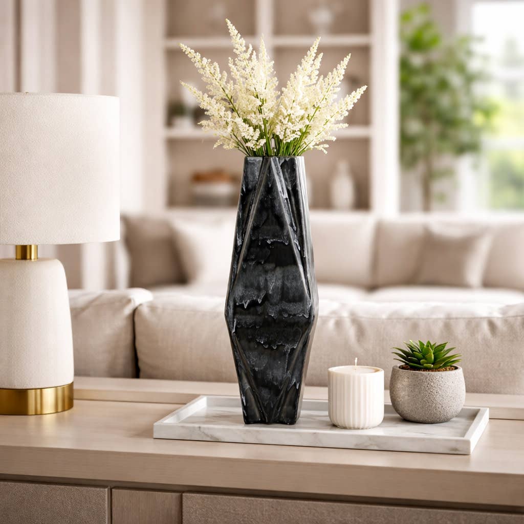 Decorative Vase - Grey Ceramic Tall Silhouette, 21 in.