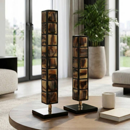 Sculpture Set of 2 - Brown/Black Resin Towers, 16/21 in.
