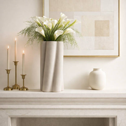 Decorative Vase - Gray Ceramic Vertical Wave, 15 in.