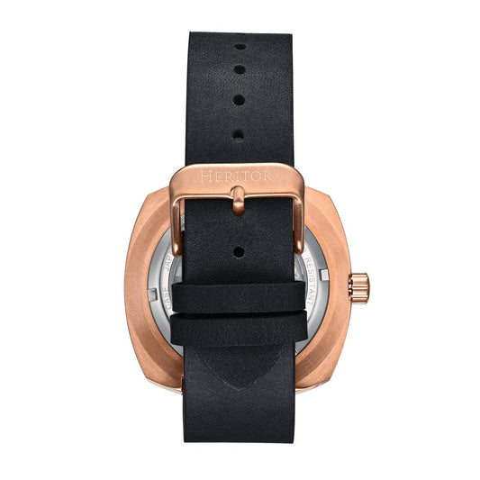 Heritor Davenport Men's Automatic Engraved-Case Leather Watch, Style HERHS3205