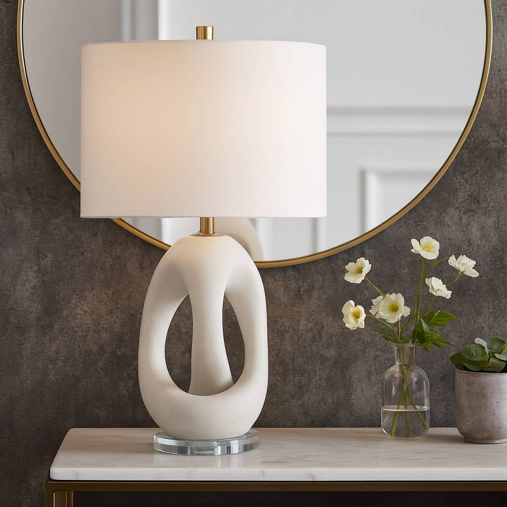 Table Lamp - White Quartz Modern Finish Details, 25 in.