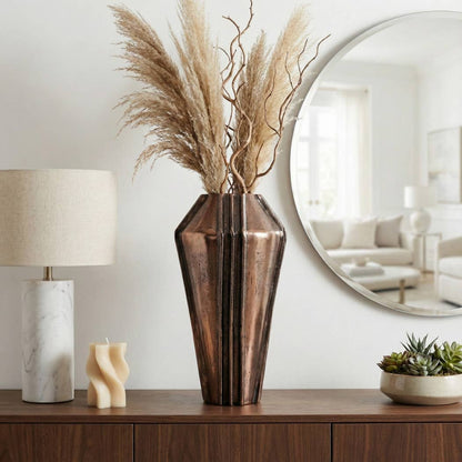 Decorative Vase - Bronze Metal Textured Design, 17 in.