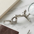 Sculpture - Silver Metal Human Hold Magnifying Glass, 12 in.