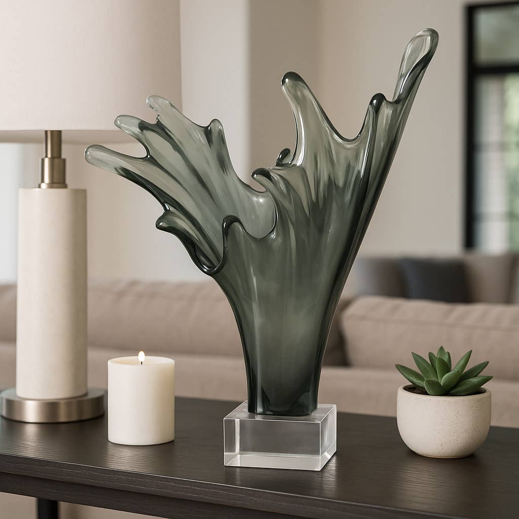 Sculpture - Gray/Clear Resin Glass Agua Splash, 16 in.