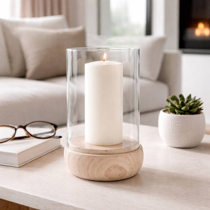 Candle Holder - Ivory/Clear Marble Glass Hurricane, 10 in.