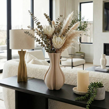 Decorative Vase - Tan Ceramic 3D Printed Fluted, 12 in.