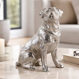 Decorative Figurine - Silver Metal Seated Dog, 7 in.