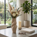 Decorative Vase - Tan Ceramic 3D Printed Twisted, 16 in.