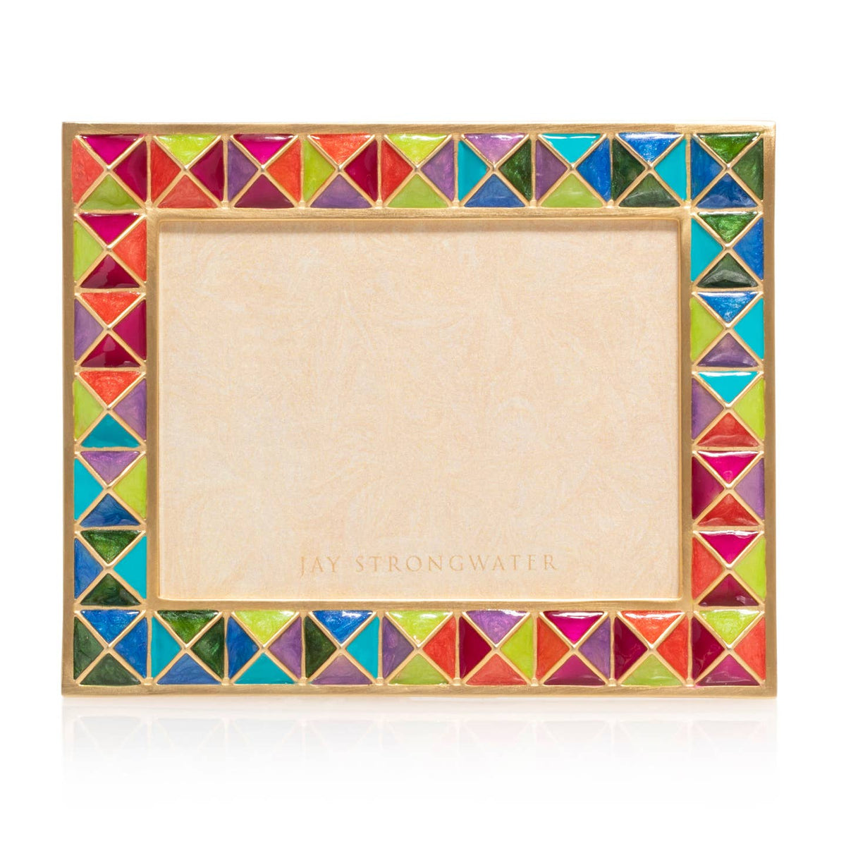 Jay Strongwater Abaculus Pyramid 3" x 4" Enamel Gold-Finished Picture Frame, Rainbow