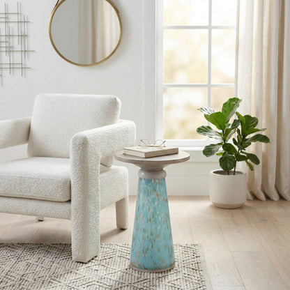 Side Table - Brown Wood Top with Glass Sleek Base, 21 in.