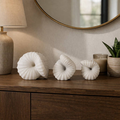Sculptures Set of 3 - White Resin Decorative Shell, 4/5/6 in
