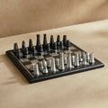 Art Deco Metallic Chess Set – Black & Silver Luxury Chess Board